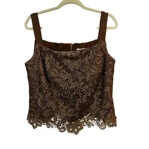 LT LanTing Coquette Fairy Top Strap Halter Corset Style‎ Floral Lace Lined Brown